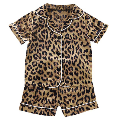 Kids Pajamas Set Leopard Silk Satin Kids Boys Girls Sleepwea