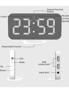 LED Alm Clock Dual USB Output Snooze Mirror Clock Digital