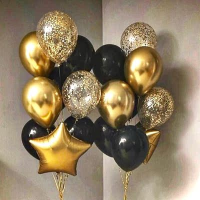 30Pcs/lot Gold Black Confetti Latex Balloons Birthday