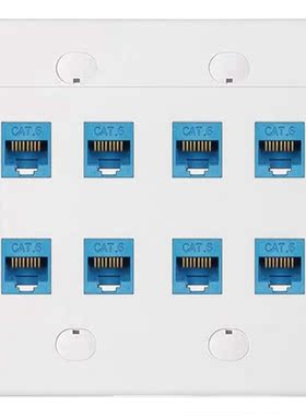 Ethernet Wall Plate 8 Port - Double Gang Cat6 RJ45 Keystone