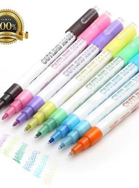 Double Line Pen, 8 Colors Glitter Marker Pen Fluorescent Out