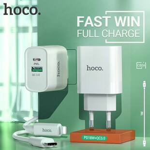 hoco USB C wall charger dual port PD QC 3.0 fast charging a