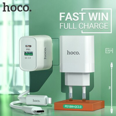 hoco USB C wall charger dual port PD QC 3.0 fast charging a
