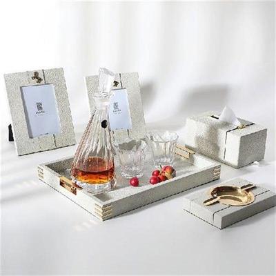 Modern luxury leather photo frame wooden storage tray