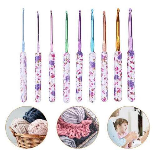 9pcs Knitting Needles Set Hard Handle Aluminum Crochet