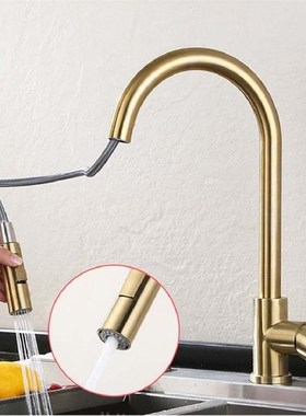 Brushed Gold Stainless Steel Kitchen Sink Faucets Mixer 360