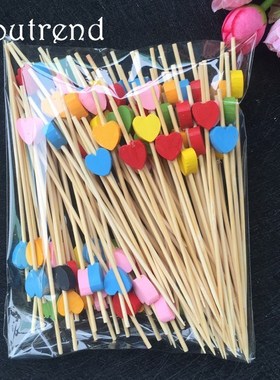 100pcs/lot Bamboo Heart Craft Food Skewers Fruit Toothpick D