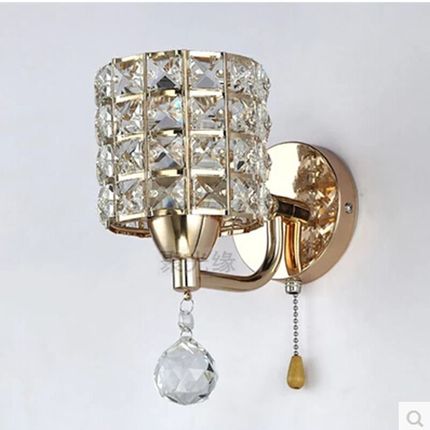 Sconce lamp AC85-265V pull chain switch crystal wall lamp li