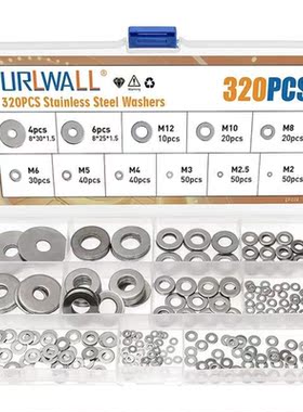 320Pcs Spacer 304 Stainless Steel Washer Plain Gasket 适用于