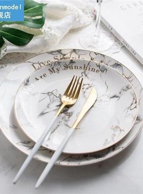 Nordic simplicity ceramic plate marble gold round tray decor