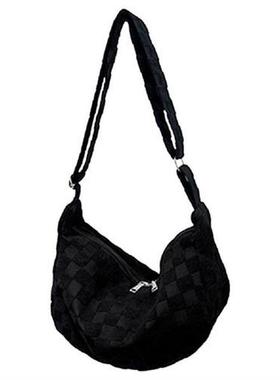 Woolen Cloth Shoulder Bag Large Capacity Plaid Women