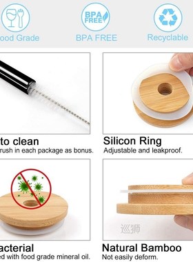Boba Glass Cup Mason Jar Cups with Bamboo Lids Stainless Ste