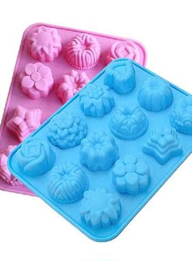 1 Pcs 12 Cells Flower-Shape Cake Moulds Silicone Mold