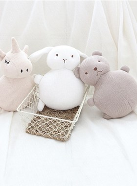 Baby Pillow with Bell Bear Plush Toy for Kids Room Decor Kni