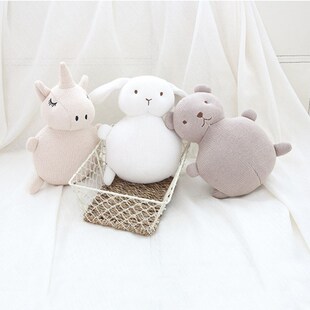 Baby Pillow with Bell Bear Plush Toy for Kids Room Decor Kni