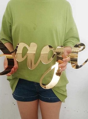 Pesonalized Acrylic Mirror Gold Wall Design Name Sign Wood C