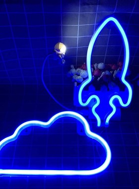 Rocket Neon Sign 3-AA Battery Powered Neon Light LED Lights