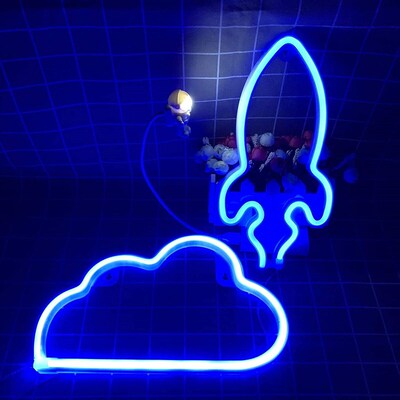 Rocket Neon Sign 3-AA Battery Powered Neon Light LED Lights