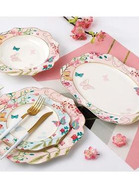 Ceramic Plate Set Glazes Party Flora Tableware Set