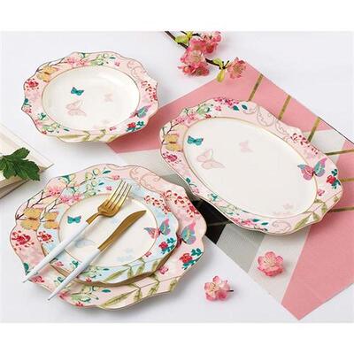 Ceramic Plate Set Glazes Party Flora Tableware Set