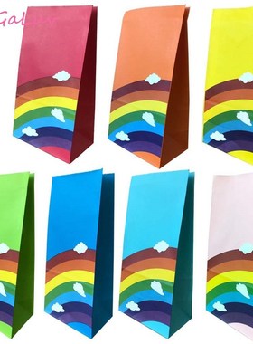 5Pcs Colorful Rainbow Paper Bag Cookie Candy Gift Bag Baby S