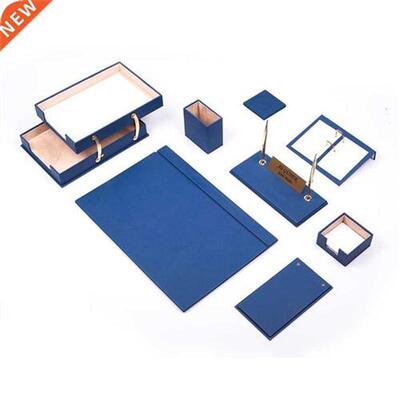 Leather 10 Pieces Desk Set With Double Document Tray Desk Or