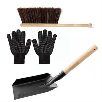 Fireplace Ash Shovel And Brush With Silicone Gloves For