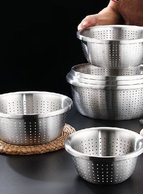 Stainless Steel Drain Basket Colander Round Rice Cleaning