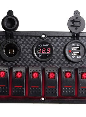 12V/24V Waterproof 6 Gang Switch Control Panel Red LED Rocke