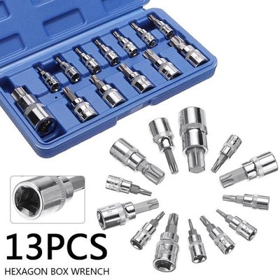 13pcs Durable Tamper Proof Torx Star Bit Socket Set 1/4 3/8