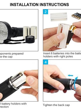 UV Flashlight 100 LED Torch Light 395nm Violet Flash Light U