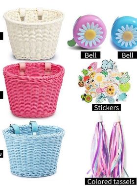 Bike Basket With Rattan Wicker Bicycle Front Handlebar