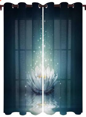 Magic Lotus On Water Surface Window Curtains Kitchen