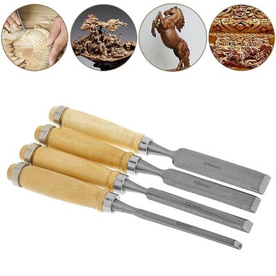 4Pcs/Set Wood Sculpture Flat Chisel DIY Woodworking Hand Too