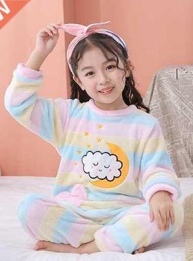 New Flannel Kids Pajamas 2021 Autumn Winter Girl Boy Sleepwe
