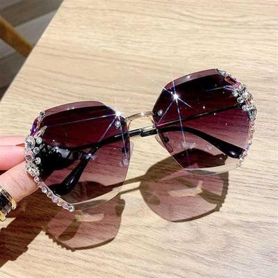 2022 Fashion Brand Design Vintage Rimless Rhinestone Sunglas