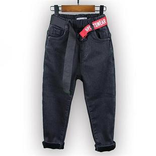 Boys Fleece Pants Autumn Winter Black Jeans Kids Casual Trou