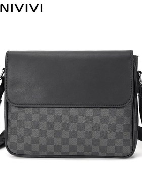 Luxury Brand Men's Shoulder/Crossbody Bag Leather Plaid