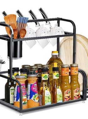 2 Layer Metal Spice Storage Rack Kitchen Multi-function