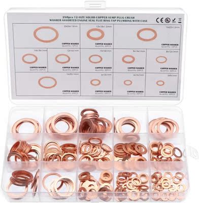 Electrapick 280pcs M5-M14 Copper Washers 9 Sizes O Ring Copp