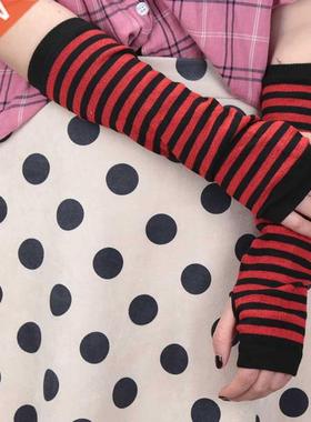 1 Pair Women Stripe Long Fingerless Gloves Fashion Girls Elb