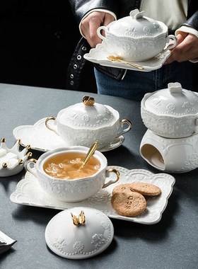 European-style Dessert Small Tableware Embossed Soup Cup wit