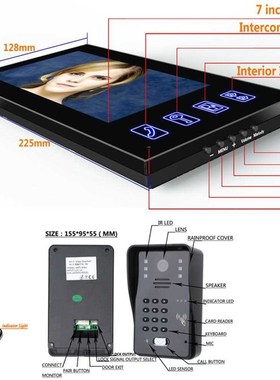 7inch Video Door Phone Intercom Doorbell With RFID Password