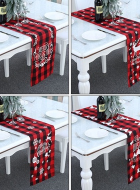 Red Black Plaid Table Runner For Dining Table Wedding Party