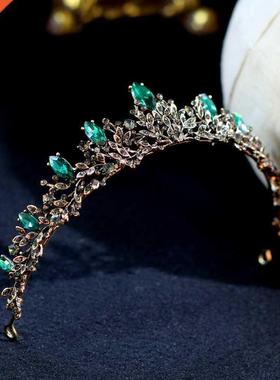 Luxury Vintage Green Crystal Bridal Tiaras Crowns Baroque Pa