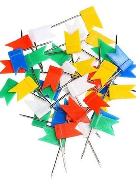 50pcs/lot Flag Shape Long Pin Thumbtacks Colored Cork Board