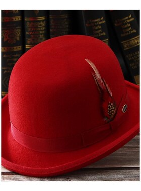 Wool Felt Feather Derby Bowler Hat  /Wo Satin Lined Fas