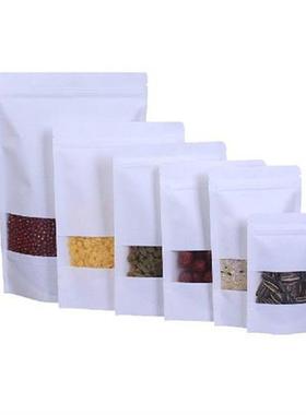 10Pcs Kraft Paper Bags  White With Window Stand Up