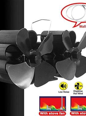 Wall Mouted Black Fireplace 8 Blade Heat Powered Stove Fan L