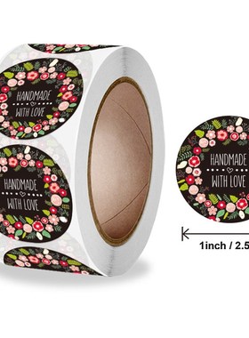 50-500Pcs Handmade With Love Stickers 1inch Round Flowers St